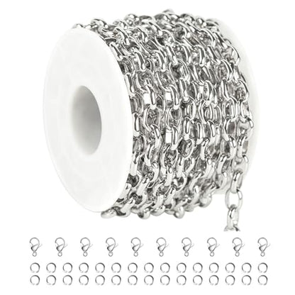UMAOKANG 16.4 Feet Stainless Steel Jewelry Making Chain Oval Chains Bulk with Jewelry Findings Men and Women Necklace DIY - color: Steel Rolo