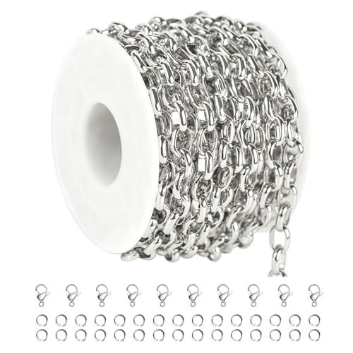 UMAOKANG 16.4 Feet Stainless Steel Jewelry Making Chain Oval Chains Bulk with Jewelry Findings Men and Women Necklace DIY - color: Steel Rolo