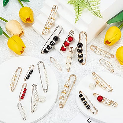 Hicarer 18 Pcs Pearl Safety Pin Brooches for Women Decorative Safety Pins for Clothing Sweater Shawl Clips Pant Waist Tightener Cardigan Collar Clips(Retro Style) - style: Retro