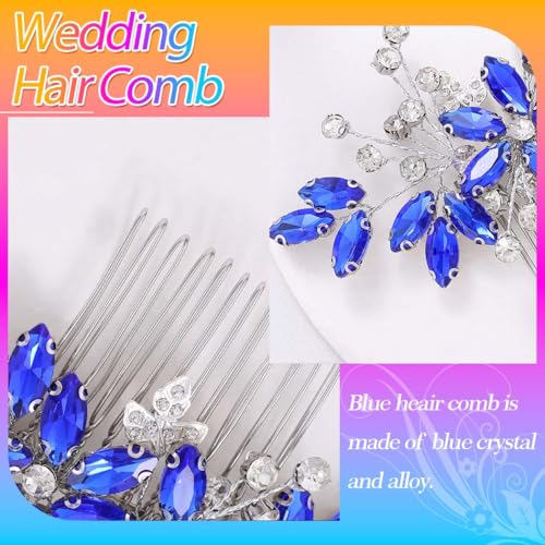 Casdre Crystal Bride Wedding Hair Comb Silver Leaf Bridal Hair Accessories Rhinestone Party Prom Hair Piece for Women and Girls (B Blue) - color: B Blue