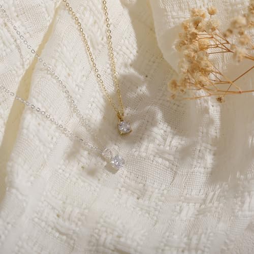 Dainty Silver Gold Necklaces for Women Cute Station Choker Simulated Diamond Necklace Simple Layering CZ Necklace Trendy Jewelry Gifts - color: Silver, style: Square