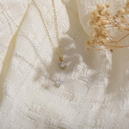 Dainty Silver Gold Necklaces for Women Cute Station Choker Simulated Diamond Necklace Simple Layering CZ Necklace Trendy Jewelry Gifts - color: Silver, style: Square