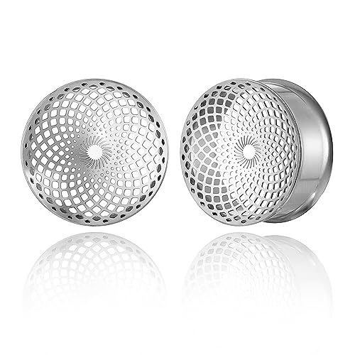 1 Pair New Classic gauges Ear Plugs Tunnels Hypoallergenic 316 Stainless Steel Ear Gauges 8mm-25mm (0G-1") Body Piercing Jewelry - color: Silver-1407, size: 5/8" (16mm)
