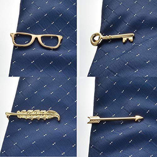 Yoursfs 4 Pcs Funny Tie Clips Set For Men Unique Stainless Steel Eye Glasses/Ruler/Pen/Mustache Tie Clips Personalized Jewelry - style: Skinny Tie Clips Set 4PCS