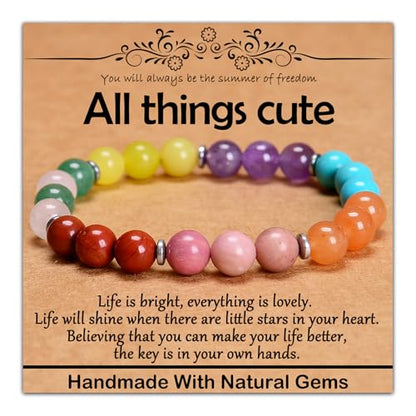 Natural Healing Gemstone Bracelet Handmade Yoga Stretch Elastic Bracelet Stress Relief Crystal Jewelry for Men and Women - color: All things cute (Good Attitude), size: 8mm