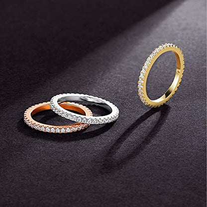 MDFUN 14K Gold Plated Full Eternity Band Ring for Women Round Cut Cubic Zirconia Stackable Wedding Band Anniversary Promise Ring - color: 3 PCS, size: 5