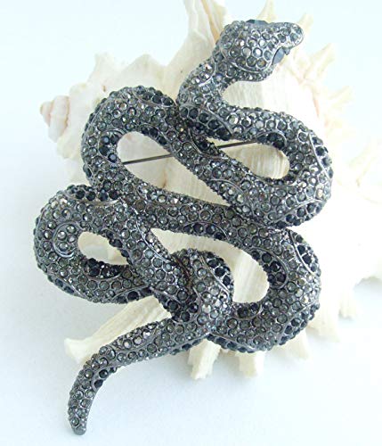 Classic 3.94" Unique Animal Snake Brooch Pin Pendant Austrian Crystal BZ5847 - color: Black-Tone Black Gray