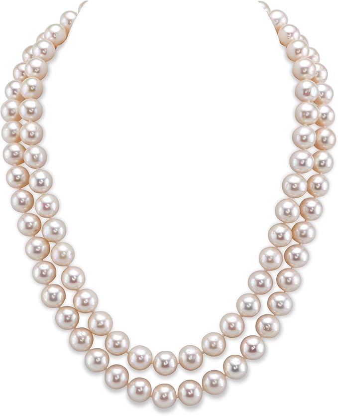The Pearl Source White Freshwater Double Strand Pearl Necklace for Women - AAA Quality with Sterling Silver - Fine Jewelry Gift