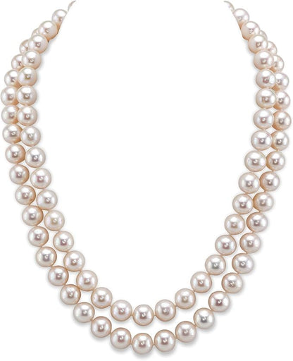 The Pearl Source White Freshwater Double Strand Pearl Necklace for Women - AAA Quality with Sterling Silver - Fine Jewelry Gift
