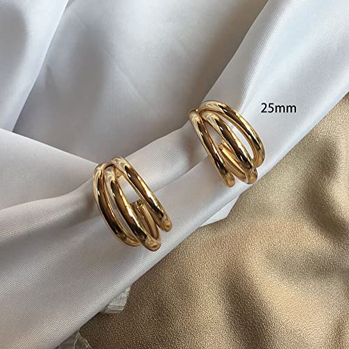 Chunky Gold Hoop Earrings for Women 14k Gold Plated Thick Triple Earrings | Hypoallergenic Trendy Chunky Gold Hoops Earrings,Dainty Jewelry Gifts for Women - style: 25MM/tripe hoop earrings