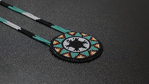 Handmade Native American Style Tribal ethnic Seed Bead Beaded Layered Medallion Necklace - color: Turtle - Turquoise