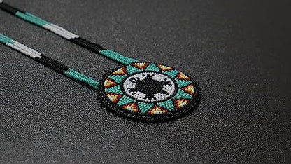Handmade Native American Style Tribal ethnic Seed Bead Beaded Layered Medallion Necklace - color: Turtle - Turquoise