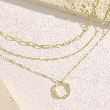 Evabelle Gold Layered Necklace for Women Trendy Jewelry 14K Real Gold Plated Chunky Chain Stackable Necklaces Dainty Choker Necklaces Rectangle Square Pendant - color: Gold Necklace 09