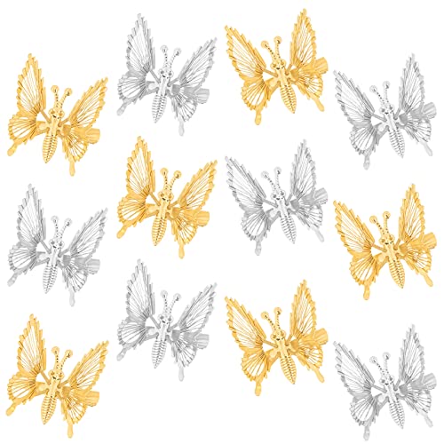 DEEKA 12 PCS 3D Moving Butterfly Hair Clips Metal Gold Moving Wings Butterfly Hair Accessories 90s Hair Clips Barrette for Women and Girls -Gold/Silver - color: Gold&Silver