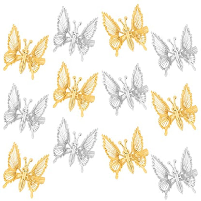 DEEKA 12 PCS 3D Moving Butterfly Hair Clips Metal Gold Moving Wings Butterfly Hair Accessories 90s Hair Clips Barrette for Women and Girls -Gold/Silver - color: Gold&Silver
