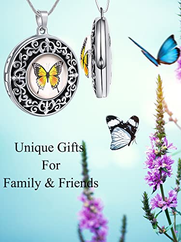 Farfume Personalized Photo Necklace for Women/Men, Memorial Jewelry Gifts | Holds 2 Pictures Pendant, Custom Engraved Text, Beautiful Locket for Girls, Durable Stainless Steel, Mothers Day Gifts - color: A-6 Butterfly locket necklace