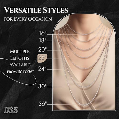 DSS 925 Sterling Silver Italian Silver Diamond Cut Rope Necklace Chain for Women & Men, Luxury Chain with Upgraded Lobster Clasp, Hypoallergenic - Made in Italy