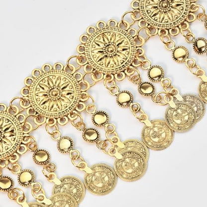 CHIC DIARY Metal Chain Belt for Women Coin Belly Link Tassel Belt for Dress | Boho Style Coin Pendant Tassel Belt Gold/Silver Adjustable Concho Belly Dance Belts for Dresses Skirts Jeans - color: Gold-dance