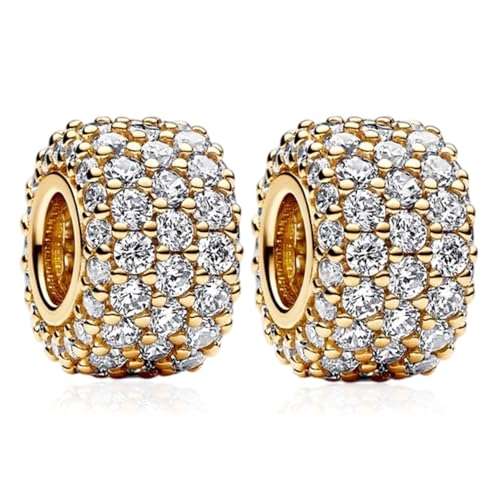 Annmors S925 Clip Spacer Safety Chain Stopper Charms for Pandora, Gift Mom Daughter Friend Sister Wife Grandma Girlfriend Fmaily On Christmas Mothers Valentines Halloween Graduation - color: C01-2pcs Gold Sparkling Pavé Triple-row Spacers