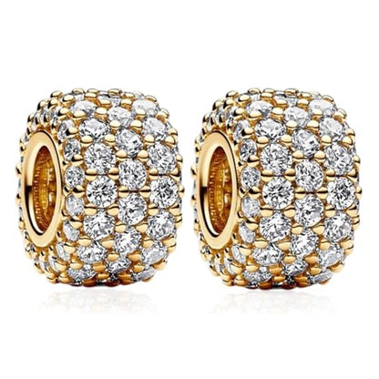 Annmors S925 Clip Spacer Safety Chain Stopper Charms for Pandora, Gift Mom Daughter Friend Sister Wife Grandma Girlfriend Fmaily On Christmas Mothers Valentines Halloween Graduation - color: C01-2pcs Gold Sparkling Pavé Triple-row Spacers