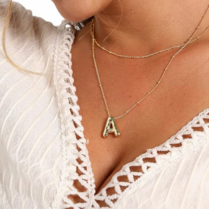 stino 4PCs Bubble Initial Letter Necklace Set, No Tarnish 14K Gold Plated Alphabet Pendant, Jewelry for Women - style: E