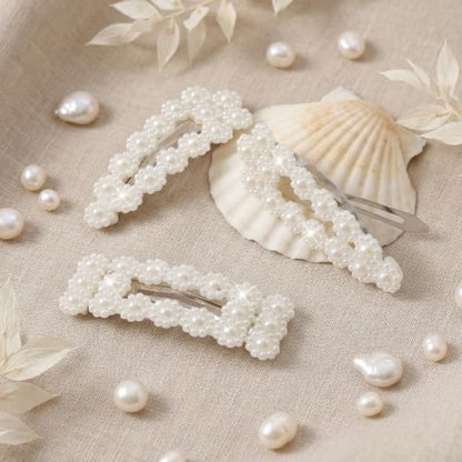6 Pcs Pearl Hair Clips, 2 Style Snap Barrette Pearl Hair Pins for Women | Elegant Hair Accessories for Wedding Party Daily Styling