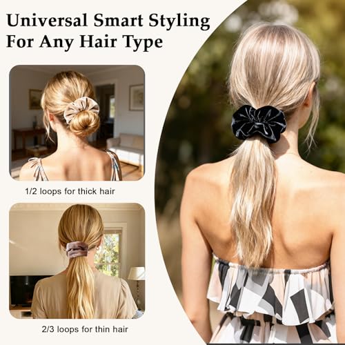 Velvet Scrunchies for Women – 8PCS Neutral Large Hair Ties – Black, Blonde, Dark Brown, Light Brown – No Crease, Frizz-Free, Soft & Gentle Elastic Hair Bands, Everyday Hair Accessories Gifts - color: Velet-Large-Neutrals