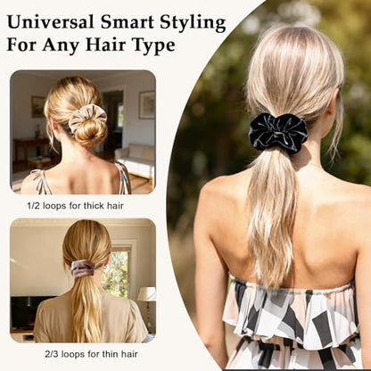 Velvet Scrunchies for Women – 8PCS Neutral Large Hair Ties – Black, Blonde, Dark Brown, Light Brown – No Crease, Frizz-Free, Soft & Gentle Elastic Hair Bands, Everyday Hair Accessories Gifts - color: Velet-Large-Neutrals