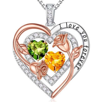 Iefil Heart Birthstone Necklace for Women - Double Birthstone Jewelry | 925 Sterling Silver, Gift Box Packaging, Anniversary Birthday Gifts for Women Wife Mom - color: 08-11-Aug-Nov Birthstone