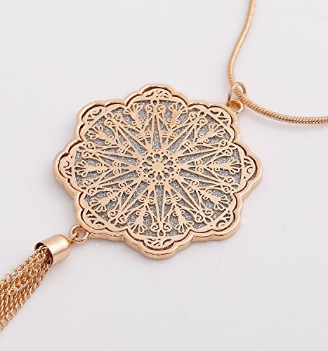 MOLOCH Long Necklaces For Woman Disk Circle Pendant Necklaces Tassel Fringe Necklace Set Statement Pendant - color: floral-shaped-gold