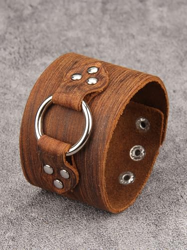 GelConnie Punk Leather Cuff Bracelet Adjustable Straps Wrap Bracelets Arm Armor Cuff Gothic Leather Wristbands for Men, Women - color: MLPB105-Brown