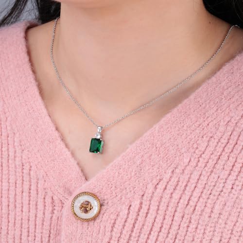 CiNily Rectangular Crystal Necklace for Women Trendy, Pendant Necklace with Chain 14K White Gold | Gold Plated Multicolor Birthstone Pendant Necklaces Boho Jewelry for Christmas Birthday Wedding - color: Silver-Green cz