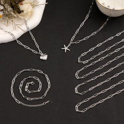 YOUBEIYEE 10 Pack Stainless Steel Paperclip Necklace Chains Bulk | Classic Men and Women Paperclip Chain Necklace Set - color: Steel Color, size: 16inch (4x12mm)