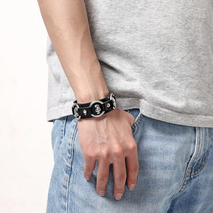 Mens Bracelet Braided Leather Punk Rock Cuff Bracelets Wrap Bracelet for Men Women Black - color: C:3PCS