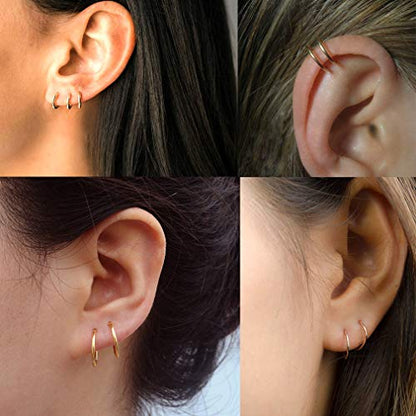 EPIRORA Silver Hoop Earrings- Cartilage Endless Small Hoop Earrings Set for Women Men, 3 Pairs of Hypoallergenic 925 Sterling Silver Tragus Earrings Nose Lip Rings - color: 3 Pairs(10/12/14mm)-Gold