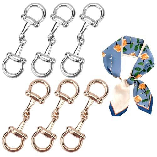 Scarf Ring Clip Metal Horsebit Silk Scarf Clasp, Elegant Horsebits Clasp Silk Scarfs Clips Horsebits Scarfs Ring Accessories for Women - color: 6 PCS