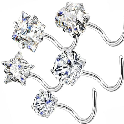 14k Gold Plated Nose Rings Studs for Women 316L Surgical Steel Nose Piercings 22g/20g/18g Gauges 1.5mm/2mm/2.5mm/3mm/3.5mm/4.5mm Sizes - color: 18g 5pcs S Silver Surgical Steel
