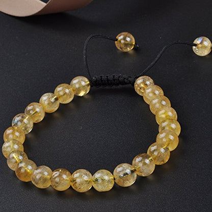 MASSIVE BEADS Natural Healing Power Gemstone Crystal Beads Unisex Adjustable Macrame Bracelets - color: Citrine, size: 6mm