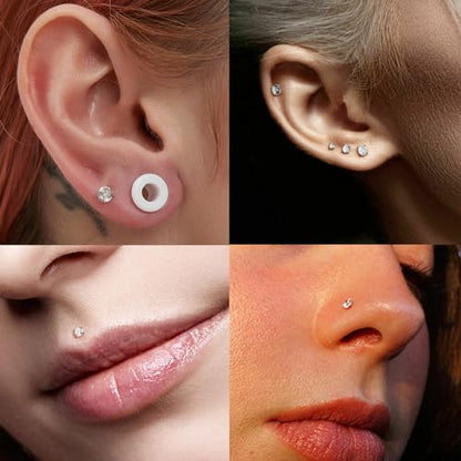 Xpircn Flat Back Stud Earrings 14K Gold Plated Internally Threaded CZ Stud Piercing Jewelry for Tragus Helix Cartilage Conch Nose Hypoallergenic Lip Labret Medusa Piercing 16G 18G - color: 18 Gauge, Gold, size: Mixed (8/10/12mm) Bar