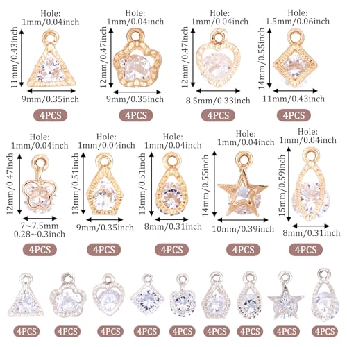 Beadthoven 1 Box 80Pcs 10 Styles Cubic Zirconia Alloy Rhinestone Charms Pendants for Necklace Bracelet Earring Jewelry Making Light Gold & Platinum - color: Light Gold & Platinum-Mixed Shape