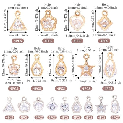 Beadthoven 1 Box 80Pcs 10 Styles Cubic Zirconia Alloy Rhinestone Charms Pendants for Necklace Bracelet Earring Jewelry Making Light Gold & Platinum - color: Light Gold & Platinum-Mixed Shape