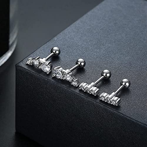 10 Pairs 3mm CZ Stud Earrings Stainless Steel Ball Stud Earrings Barbell Cartilage Flatback Earrings Set for Women Men Helix Piercing Jewelry Silver Gold Rose Gold Black Rainbow - color: Silver Sparkling CZ- 2Pcs