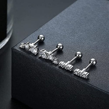 10 Pairs 3mm CZ Stud Earrings Stainless Steel Ball Stud Earrings Barbell Cartilage Flatback Earrings Set for Women Men Helix Piercing Jewelry Silver Gold Rose Gold Black Rainbow - color: Silver Sparkling CZ- 2Pcs