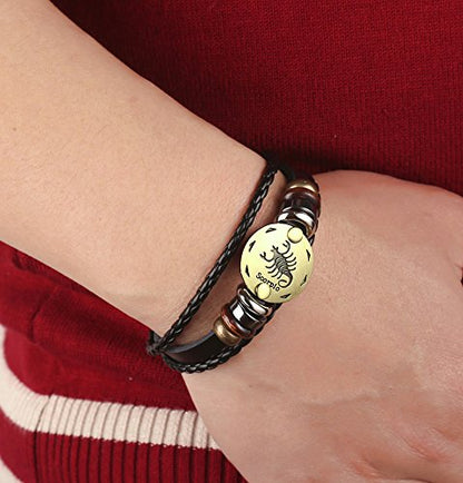 Punk Alloy Leather Bracelet for Constellation Braided Rope Bracelet Bangle - style: Scorpio