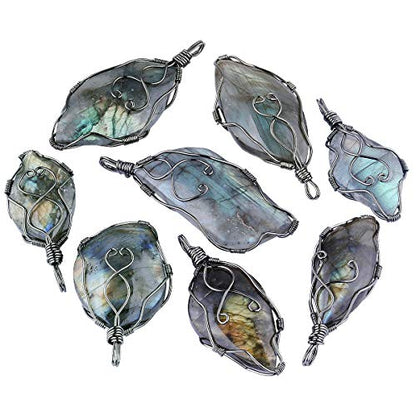 TUMBEELLUWA Handmade Copper Wire Wrapped Labradorite Necklace for Women Men | Irregular Shape, Third Eye Chakra, Enhances Intuition & Spiritual Awareness, 19.86" Stainless Steel Chain, Daily Wear - style: #1 Style 2
