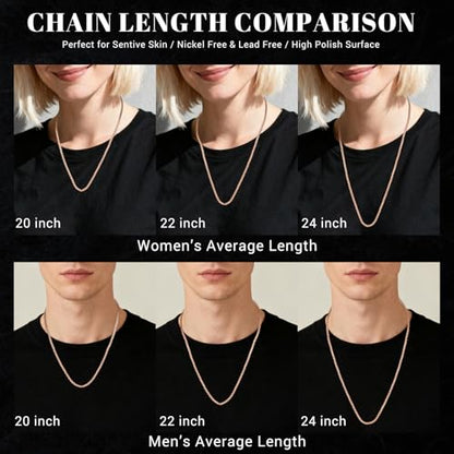 Eusense Stainless Steel Chain Necklace for Men Women Rolo/Wheat/Snake/Box Chain, 2-3MM, 20-24 Inches with Delicate Gift Box - color: Rose Gold-Plated, size: 22+2 Inches Length, style: Rolo Chain-3MM Width