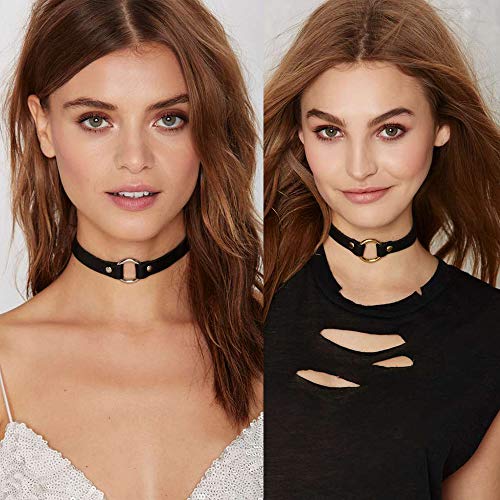 ETHOON Adjustable Leather Choker Collar Soft PU Circle Punk Choker Necklace for Women - color: BlackWhite