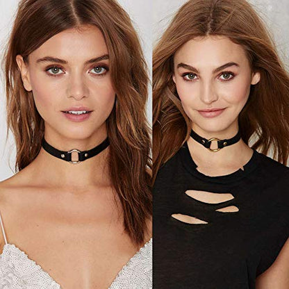 ETHOON Adjustable Leather Choker Collar Soft PU Circle Punk Choker Necklace for Women - color: Pink