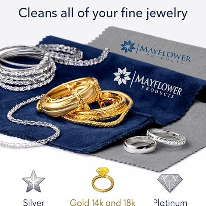 Mayflower Premium Jewelry Polishing Cloth Set of Two. Made in USA. Non Toxic Cleaning Formula -100% Ultra-Soft Cotton. Shines Silver, Gold, Platinum, Diamond Rings, Jewelry, Watches, Coins & Heirlooms - color: Grey and Blue