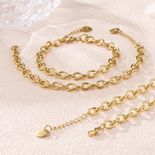 KYUNHOO 10 PCS 6.7 Inches Charm Bracelet Chains for Jewelry Making Extender | Gold Plated Stainless Steel Chain Link Bracelets Making Set with Lobster Clasps Adjustable Extender - color: Gold